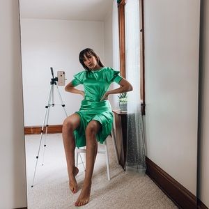 ASOS bright green satin size 4 midi dress